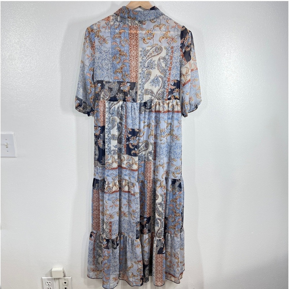 Kate and Lily Patchwork Floral Maxi Dress Blue Paisley Tiered Boho Peasant 4 - Picture 3 of 10